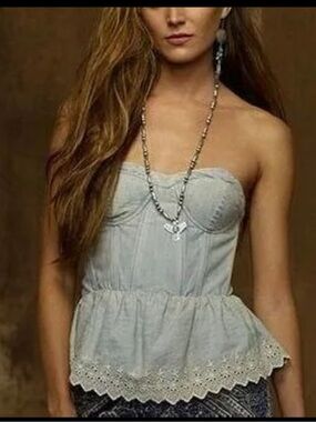 Vintage Y2K Ralph  Lauren Denim & Supply Eyelet Lace Peplum Corset Top Coquette